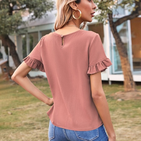 boho ruffle sleeve pleated short sleeve top - Picture 4 of 8